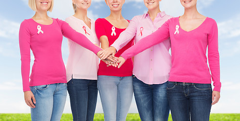 Image showing close up of women with cancer awareness ribbons