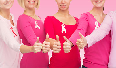 Image showing close up of women with cancer awareness ribbons