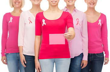 Image showing close up of women with cancer awareness ribbons