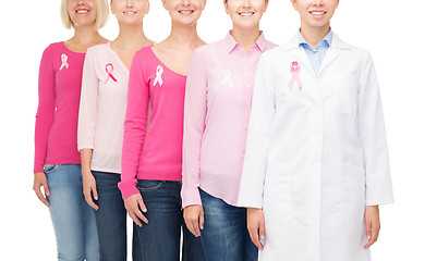 Image showing close up of women with cancer awareness ribbons