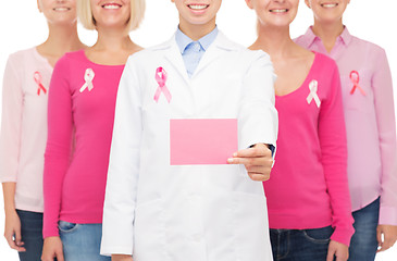 Image showing close up of women with cancer awareness ribbons