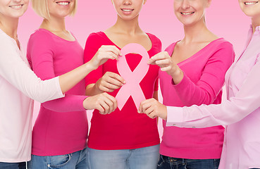 Image showing close up of women with cancer awareness ribbons