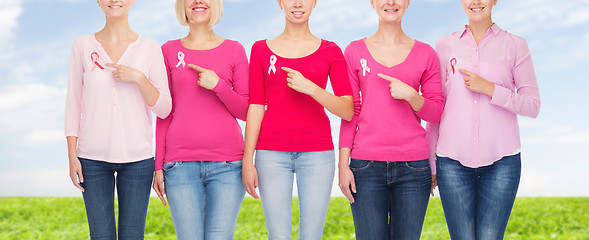 Image showing close up of women with cancer awareness ribbons