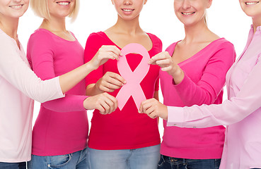 Image showing close up of women with cancer awareness ribbons