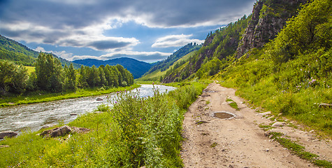 Image showing road near river under cloudy sky