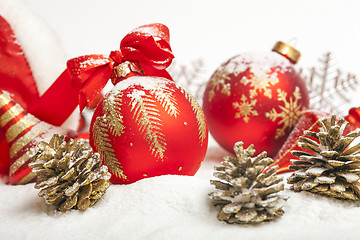 Image showing Christmas ball with red bow and ribbon