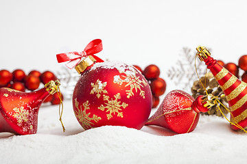 Image showing Christmas ball with red bow and ribbon