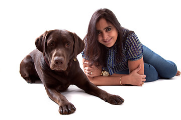 Image showing Chocolate Labrador Dog with his owner