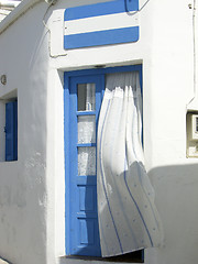 Image showing Greek Island doorway with curtain Kimilos Greece