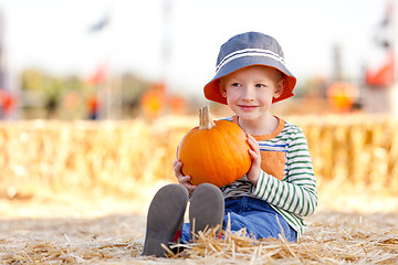 Image showing kid at pumpkin patch