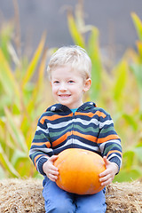 Image showing kid at pumpkin patch