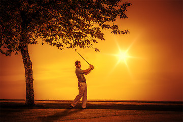 Image showing golf player sunset