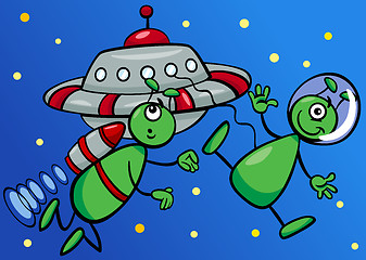 Image showing aliens in space cartoon illustration