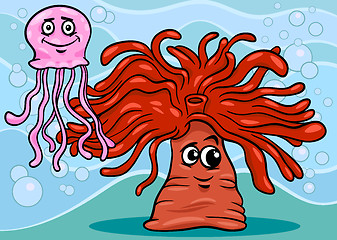 Image showing anemone and jellyfish cartoon illustration