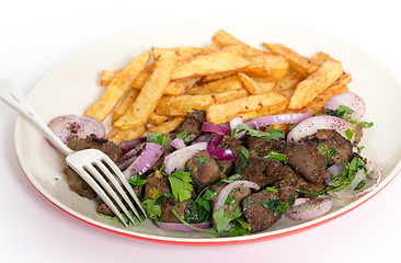 Image showing Albanian liver meal with fork