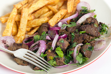 Image showing Albanian liver meal with fork