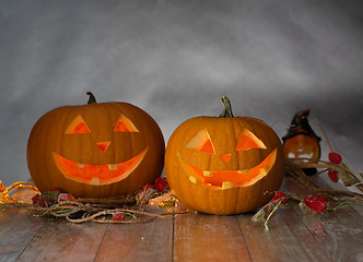 Image showing close up of pumpkins on table