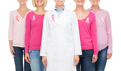 Image showing close up of women with cancer awareness ribbons