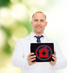 Image showing smiling male doctor with tablet pc