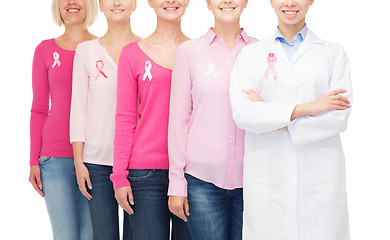 Image showing close up of women with cancer awareness ribbons