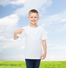 Image showing smiling little boy in white blank t-shirt