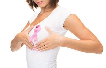 Image showing woman with pink cancer awareness ribbon