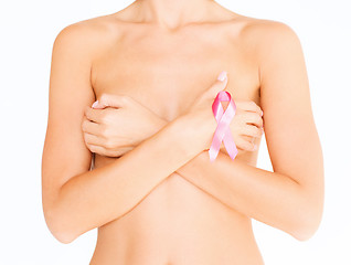 Image showing naked woman with breast cancer awareness ribbon