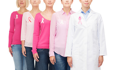 Image showing close up of women with cancer awareness ribbons