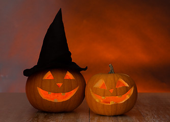 Image showing close up of pumpkins on table