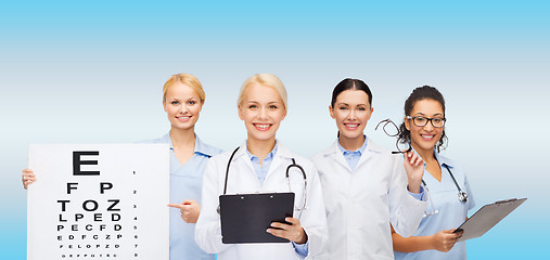 Image showing smiling female eye doctors and nurses