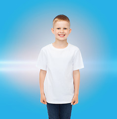 Image showing smiling little boy in white blank t-shirt