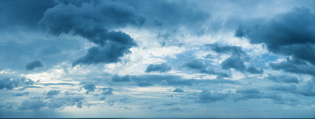 Image showing Panorama of cloudy sky over the sea horizon