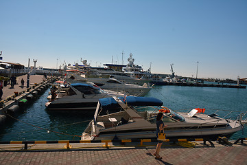 Image showing People, yachts and ships in Sochi sea port
