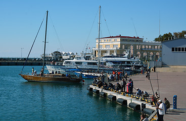 Image showing Several people fishing in the port of Sochi