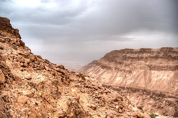 Image showing Hiking in stone desert middle east adventure