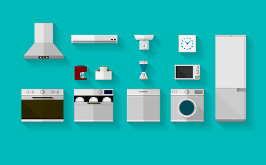 Image showing Flat vector icons for kitchen appliances