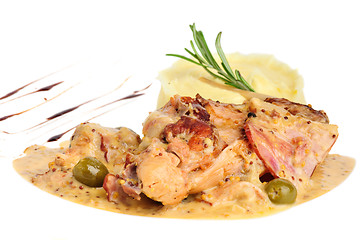 Image showing Rabbit legs with potato puree and rosemary