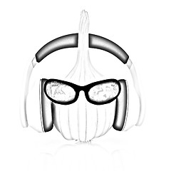 Image showing Head of garlic with sun glass and headphones front 