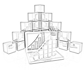 Image showing A laptop and cubic diagramatics structure. Concept of online bus