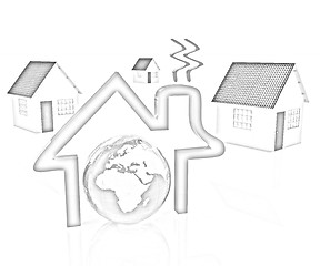Image showing 3d green house, earth and icon house on white background 