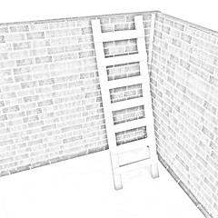 Image showing Ladder leans on brick wall 