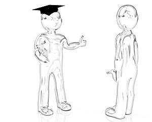 Image showing Golden 3D mans in a grad hat and a man