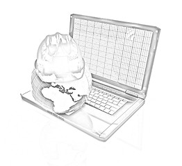 Image showing Hard hat and earth on a laptop 