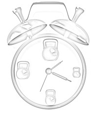 Image showing Alarm clock icon with kettlebells. Sport concept 