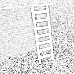 Image showing Ladder leans on brick wall 