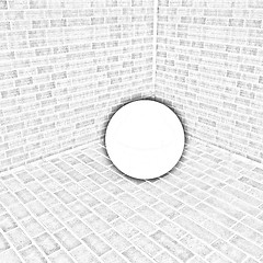 Image showing The white plastic ball in the corner of a brick 