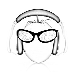 Image showing tomato with sun glass and headphones front 
