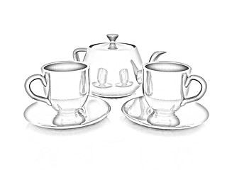 Image showing 3d cups and teapot 