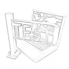 Image showing A laptop and a turnstile. The concept of exams or other control