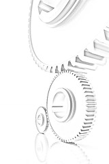 Image showing White background consisting of bright gears and arrows.The conce